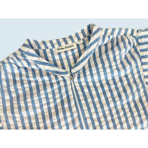 ROLLER RABBIT Blue & White Striped Drop Waist Bubble Sleeve Dress Sz XS - Picture 5 of 8